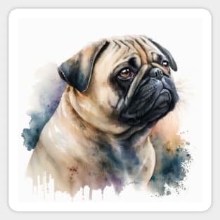 Pug Watercolour Style Painting Sticker